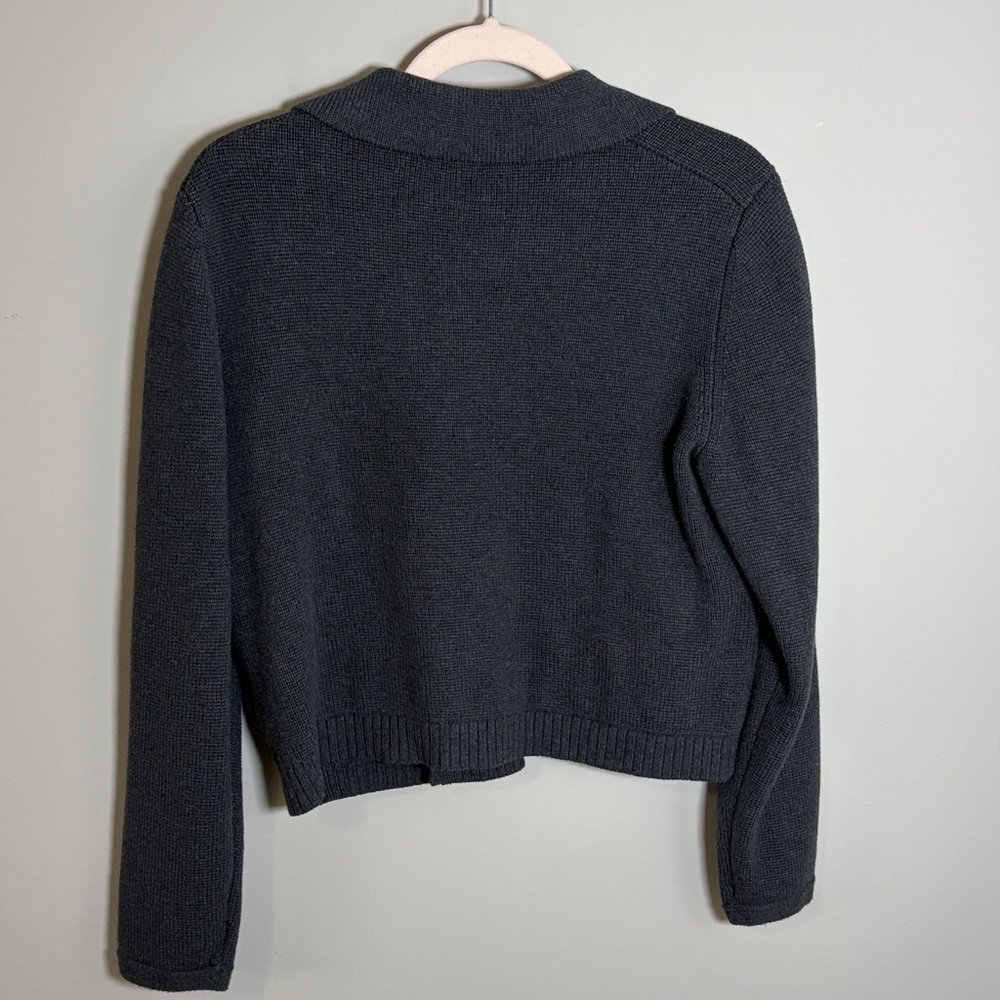 J Crew Marielle cropped cardigan grey cotton pockets double breasted Sz M NEW - Picture 5 of 13